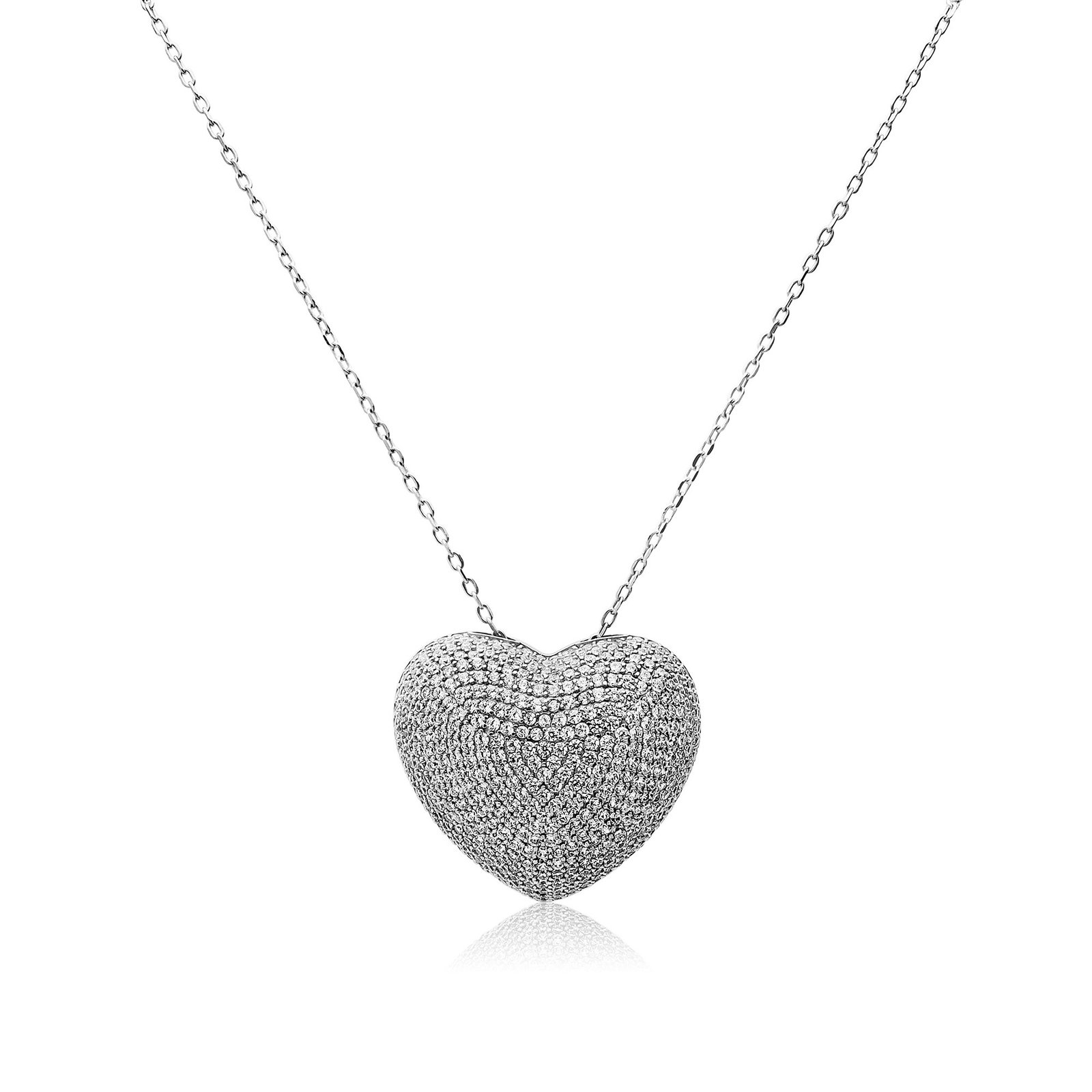 COLLANA IN ARGENTO RODIATO CON PENDENTE CUORE CON ZIRCONI BIANCHI