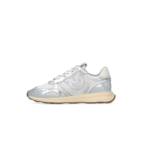 SNEAKER ARGENTO IN PELLE CON LOGO