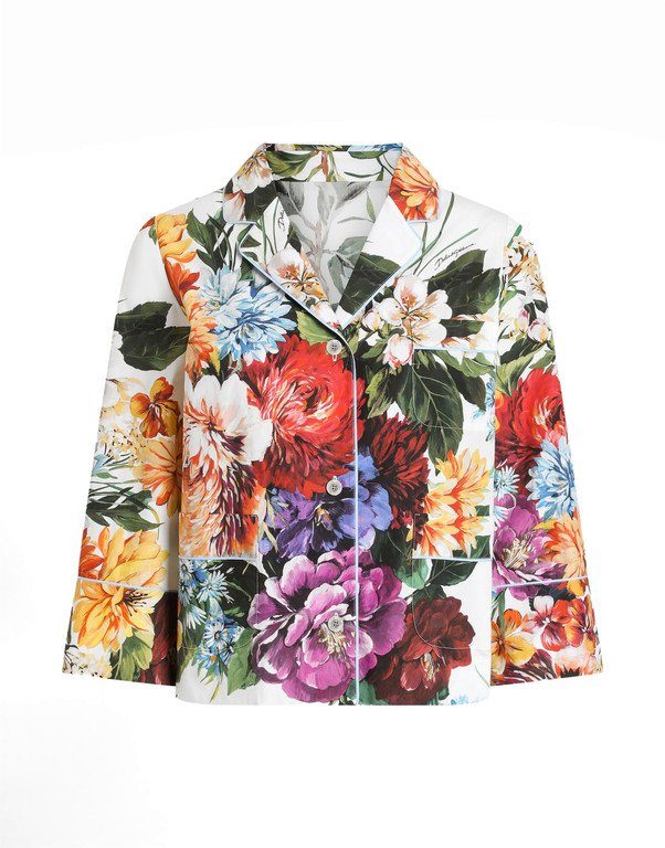 Flower-bouquet print poplin shirt