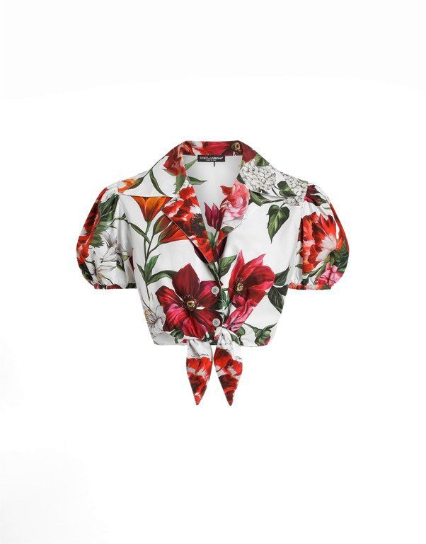 Flower-print poplin shirt