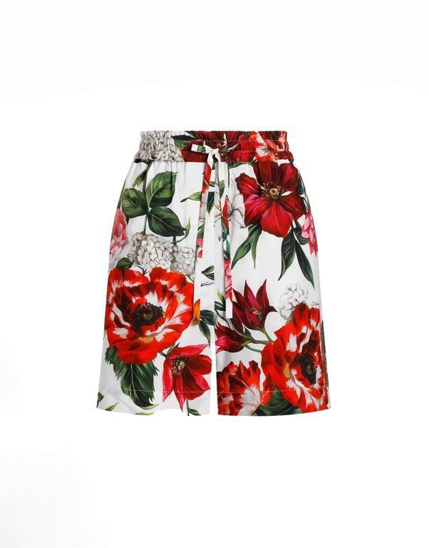 Flower-print poplin shorts