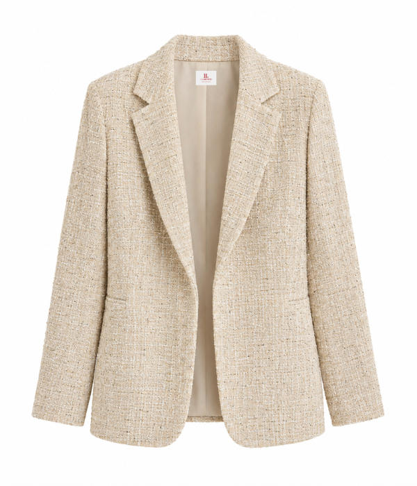 Giacca Aperta in Misto Cotone Bouclé con Lurex