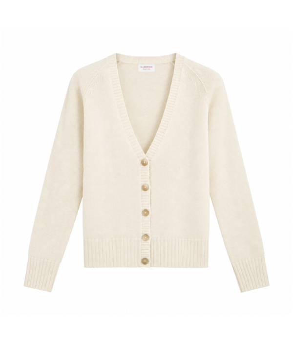 Cardigan Scollo a V con Bottoni in Lana Merino