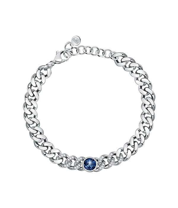 BOSSY CHAIN BRAC SIV W/BLUE CZ 160+30MM